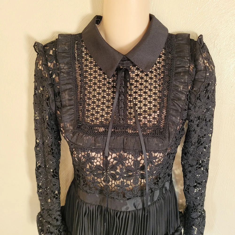 Reds Hall Black Adeline Lace Up Pleated Dress Size Women's Small NEW - Picture 6 of 16